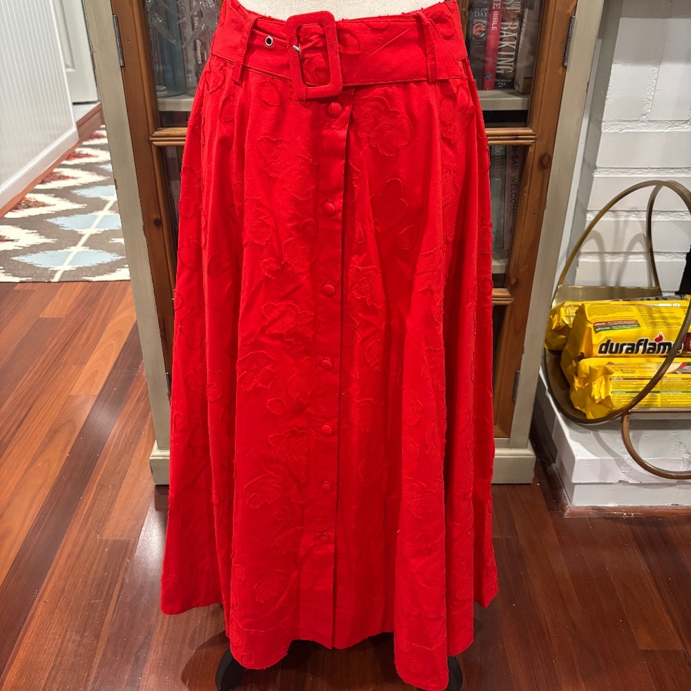 Anthropologie x Maeve Sandra Floral Red Belted Skirt, Size US 10/UK 14 - Picture 2 of 11